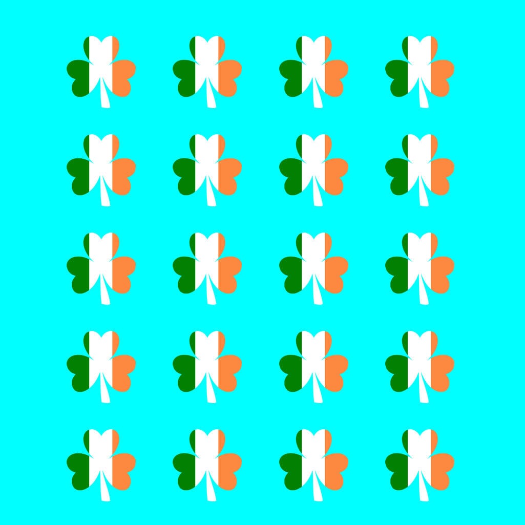 20 x Irish Shamrock Flag leaves Fabric iron on transfers Ireland Saint Patrick