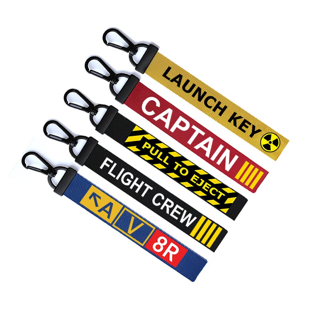 Set of 5 x Flight Crew key Chain Keyring Luggage Tag Zipper Pull Bag pull to eject crew Key Ring