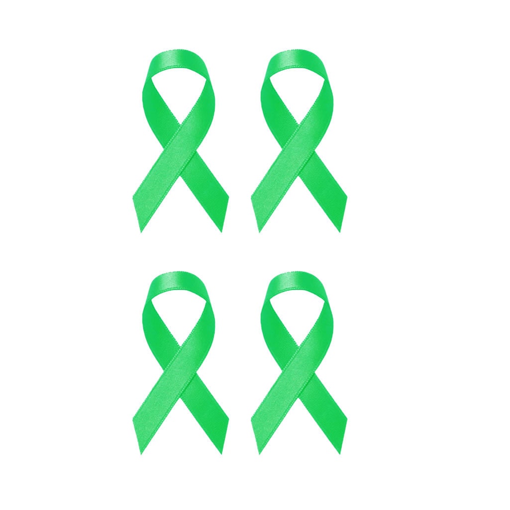 Set of 4 x Green Ribbon DIY Iron on Screen print Patch for fabric Mental Health Awareness Support transfer Machine Washable