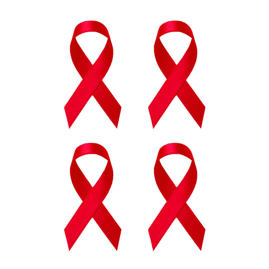 4 x Red Ribbon Iron on DIY Screen Print Transfer patch for fabric awareness