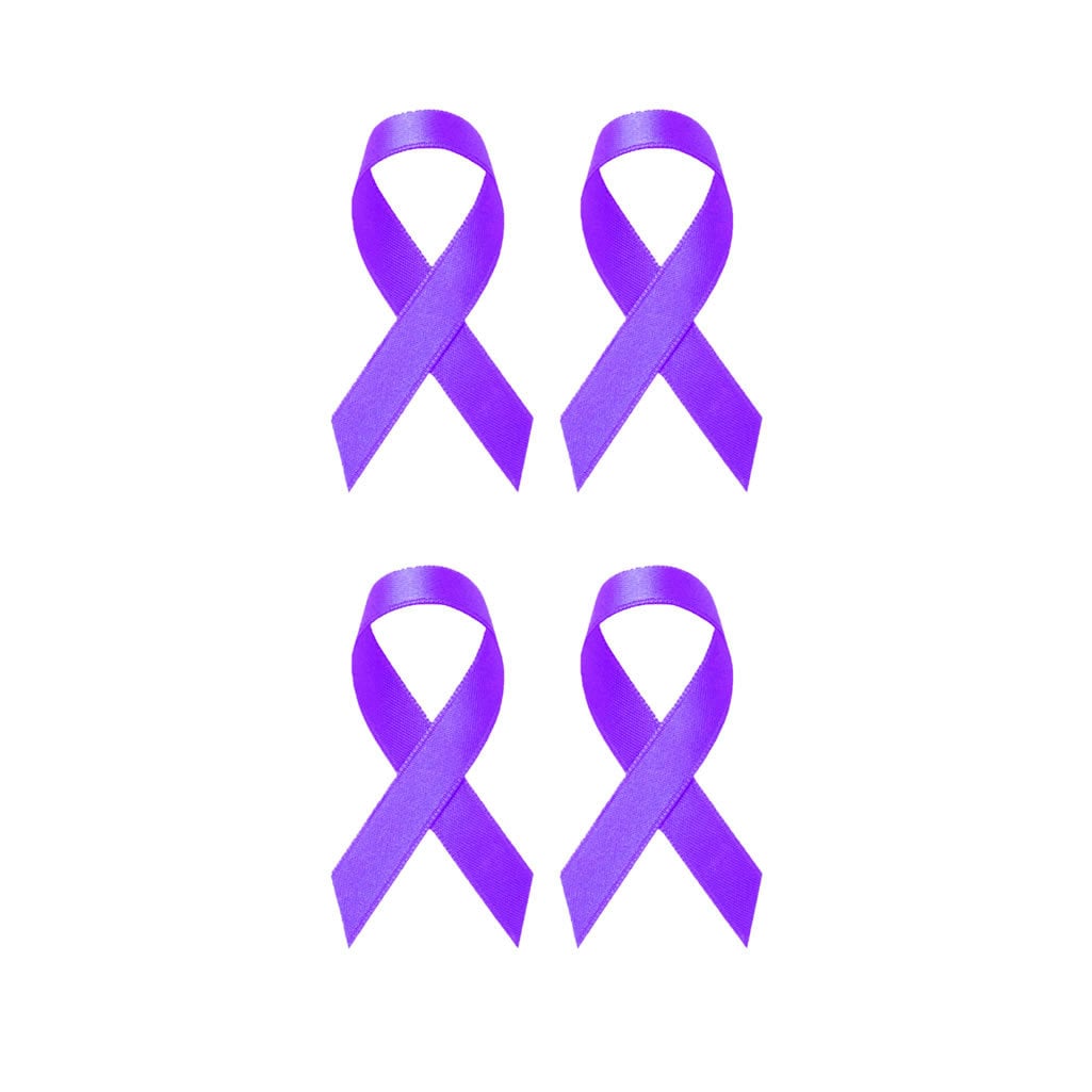 Set of 4 x purple ribbon Iron on Screen Print Transfers for Fabrics awareness