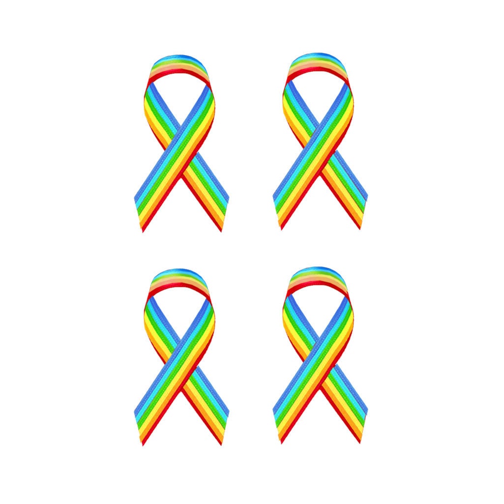 Set of 4 x LGBT Rainbow Ribbon Iron on DIY Screen Print Transfer patch for fabric