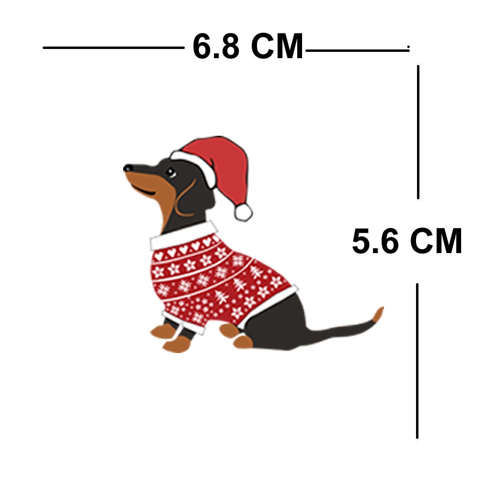 4 x Christmas Dog Iron on Screen print Fabric Applique machine washable transfer dachshund holiday