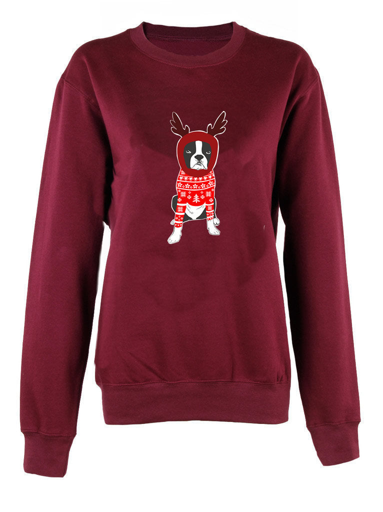 Merry Christmas Holiday Dog print crew neck unisex Sweatshirt top Christmas Jumper Xmas top