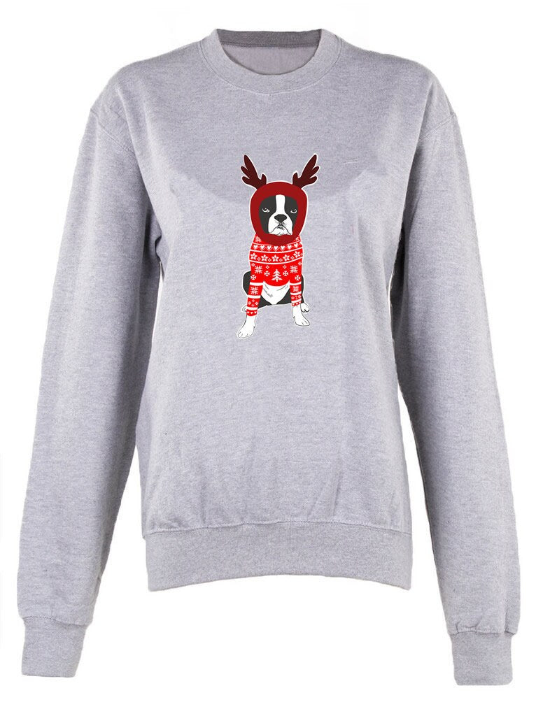 Merry Christmas Holiday Dog print crew neck unisex Sweatshirt top Christmas Jumper Xmas top
