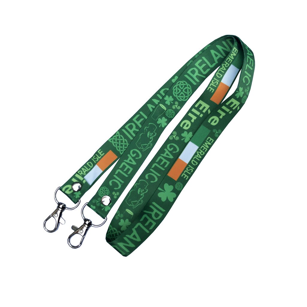 Irish DOUBLE CLIP Lanyard neck strap ID holder Ireland Gaelic Eire emerald isle