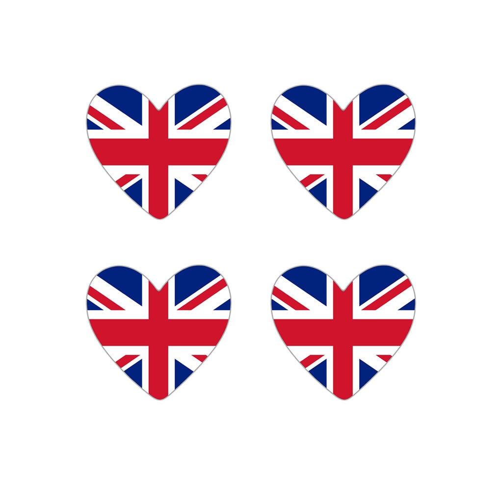 4 x UK Flag Heart Iron on screen print Transfers for Fabrics UNITED KINGDOM Flag