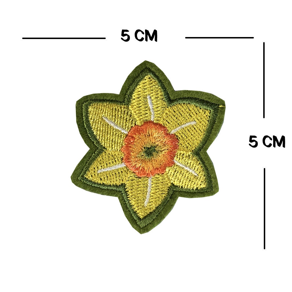 Wales daffodil Embroidery Patch Iron on or Sew on Embroidered Cymru Welsh