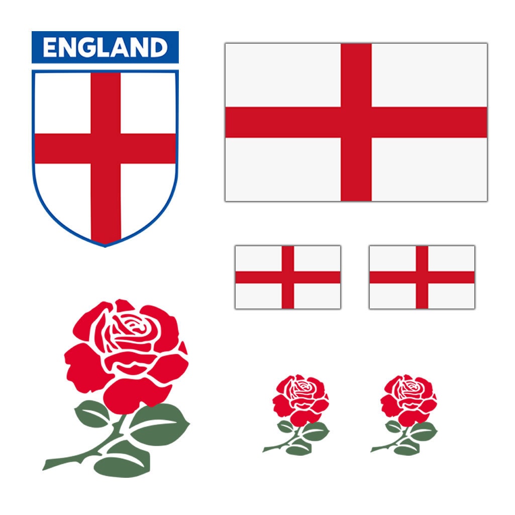 7 X England Iron on Transfers for Fabrics English rose England Team Flag
