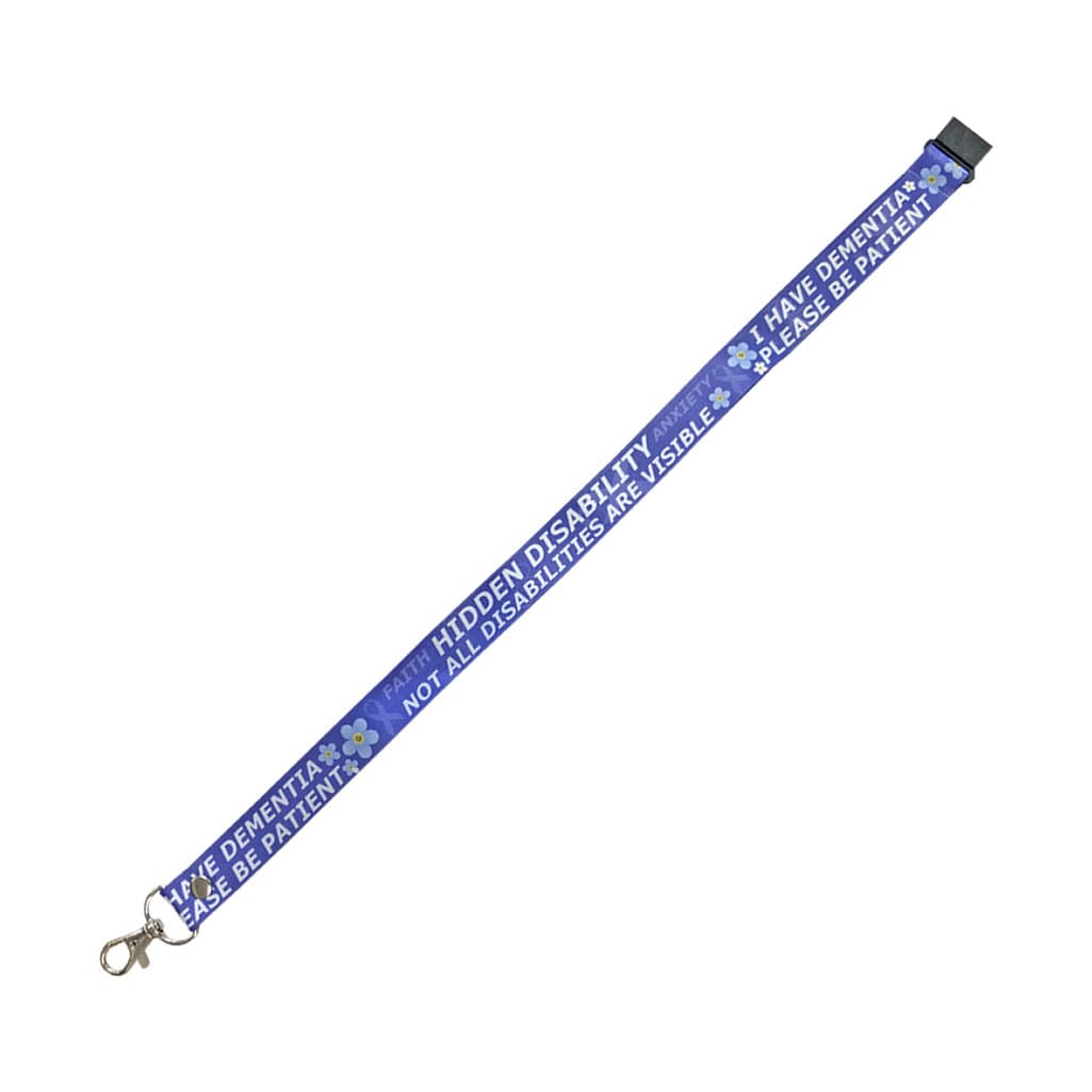 I have Dementia printed Lanyard - neck strap, ID holder Forget me not hidden Disability please be patient