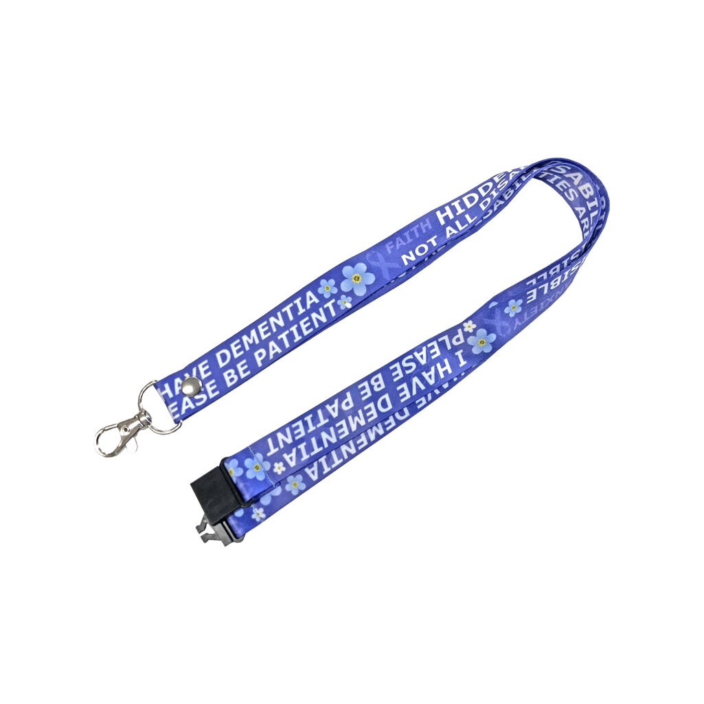 I have Dementia printed Lanyard - neck strap, ID holder Forget me not hidden Disability please be patient