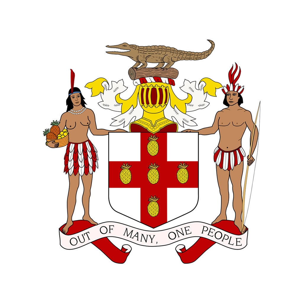 Jamaica Crest Iron on Screen Print transfer Jamaican one love out of many people