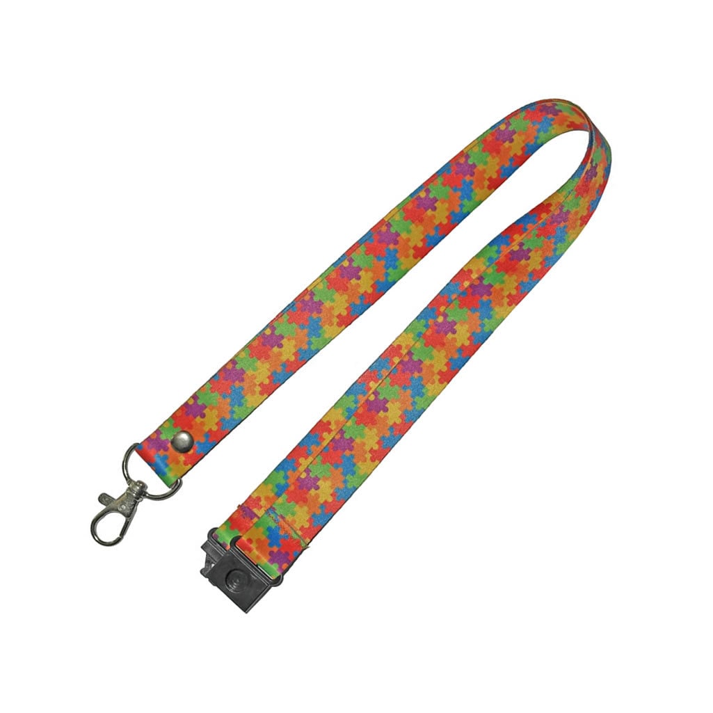 Autism Awareness Lanyard & Key tag SET - jigsaw puzzle neck strap, ID holder breakaway Clip