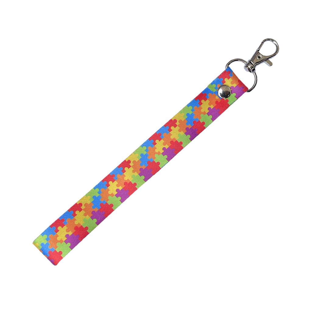 Autism Awareness Lanyard & Key tag SET - jigsaw puzzle neck strap, ID holder breakaway Clip