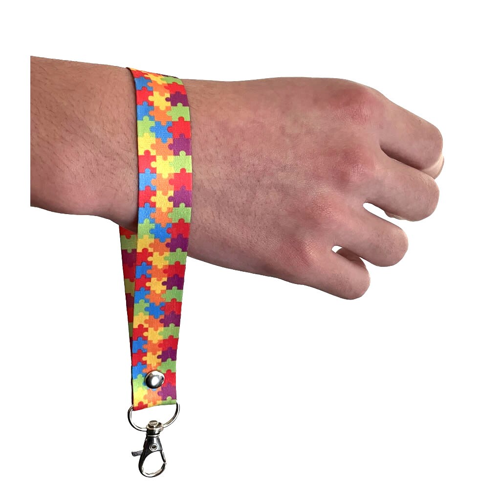Autism Awareness Lanyard & Key tag SET - jigsaw puzzle neck strap, ID holder breakaway Clip