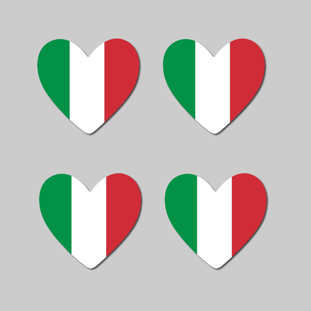 Set of 4 x Italy Flag Heart Iron on Transfer for fabric Italian Team Support