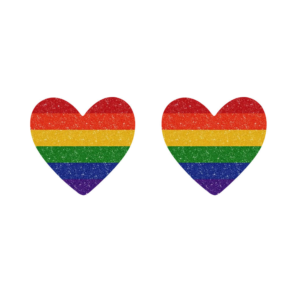 2 x LGBT RAINBOW Heart Flag Temporary Tattoo glitter effect lesbian gay pride