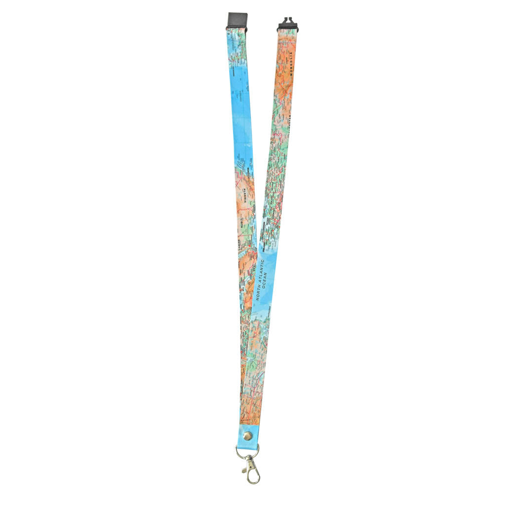 World Map Lanyard neck strap, ID HOLDER Safety Breakaway Clip UK Stock