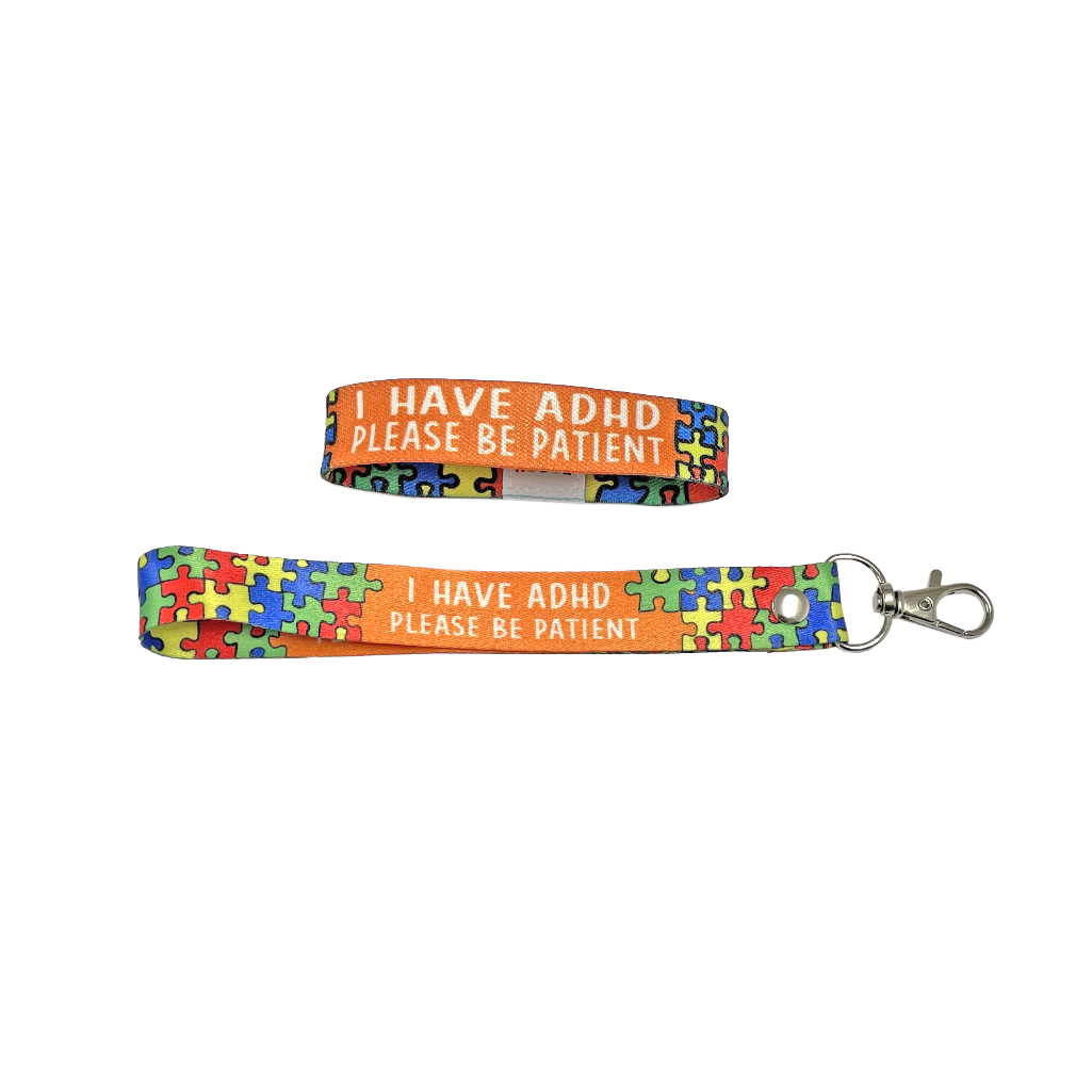 Set of I have ADHD please be patient elastic Wrist band wristband & Key tag Set butterfly ADHD awareness Zigsaw puzzle