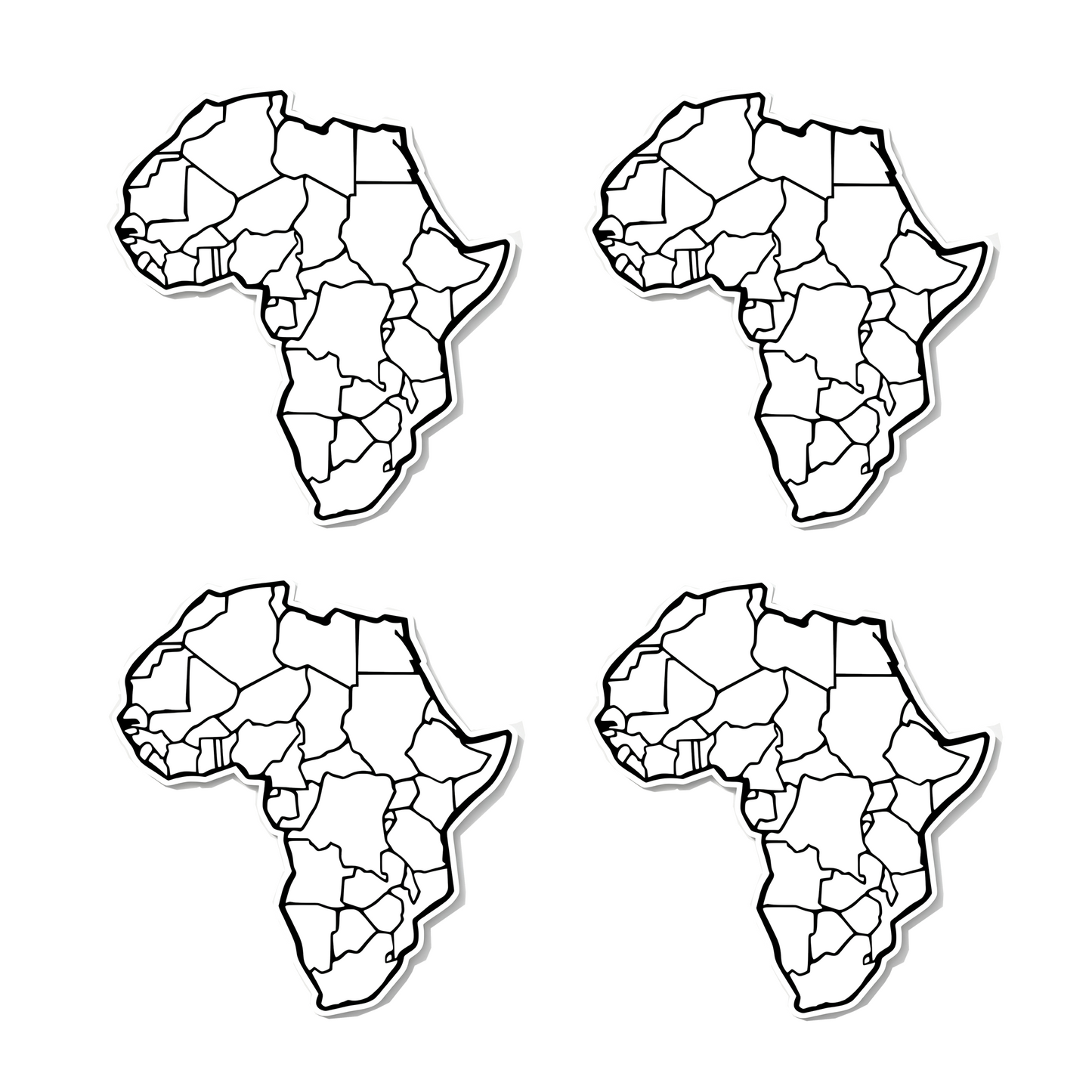 4 PACK Africa Map waterproof Matte vinyl sticker African nations