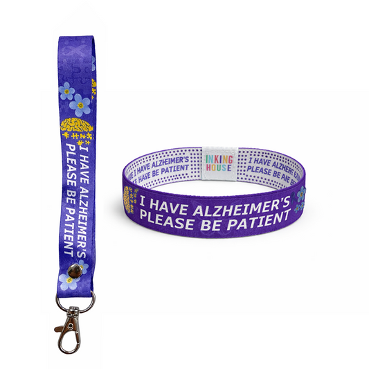Set of i have Alzheimer's elastic Wrist band wristband / Key tag forget me not