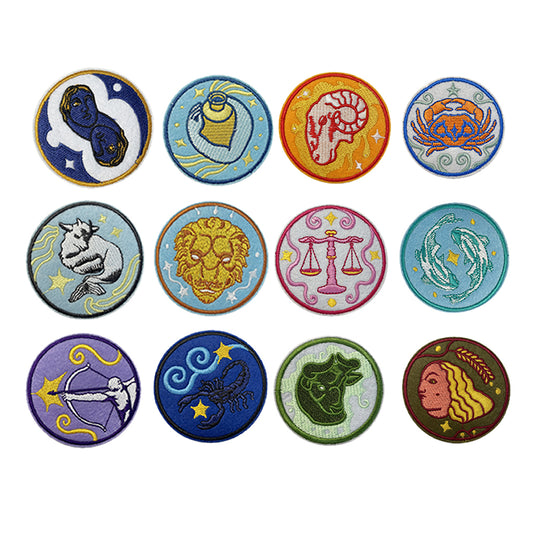 Zodiac STARSIGN Embroidery Patch Iron on or Sew on cancer aquarius aries capricon gemini leo libra pices sagitarus scorpio taurus virgo