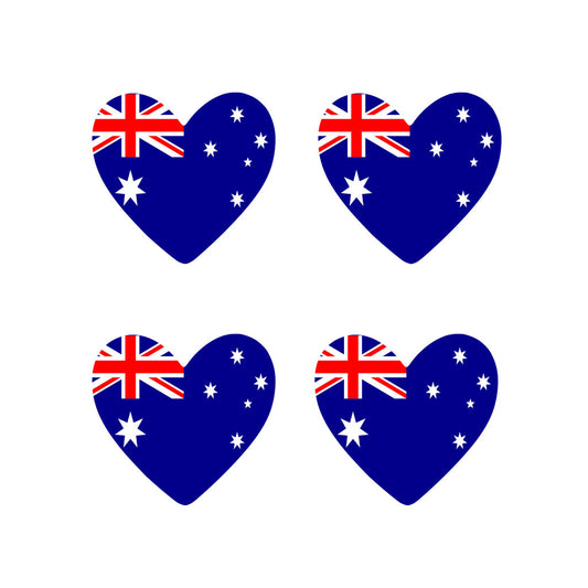 Set of 4 x Australia Flag HEART Iron on Transfer for fabric Machine Washable screen print Australian Team