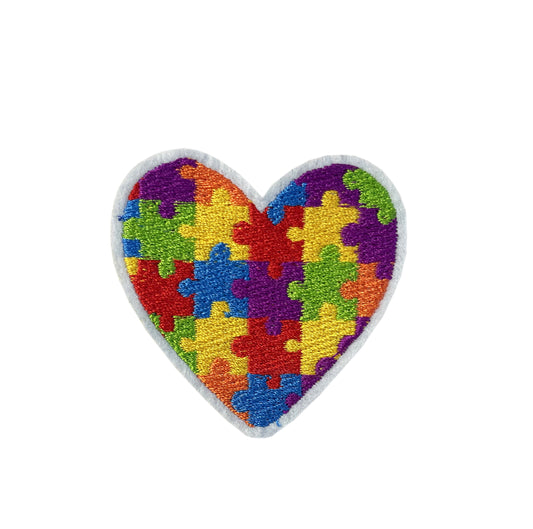 Autism Awareness Heart Embroidery Patch Iron on or Sew on jigsaw  puzzle Love