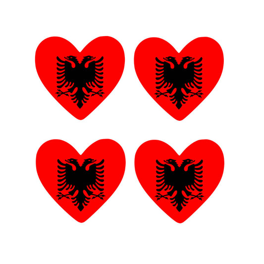 4 X Albanian flag Heart Iron on Screen Print transfer Machine Washable Albania