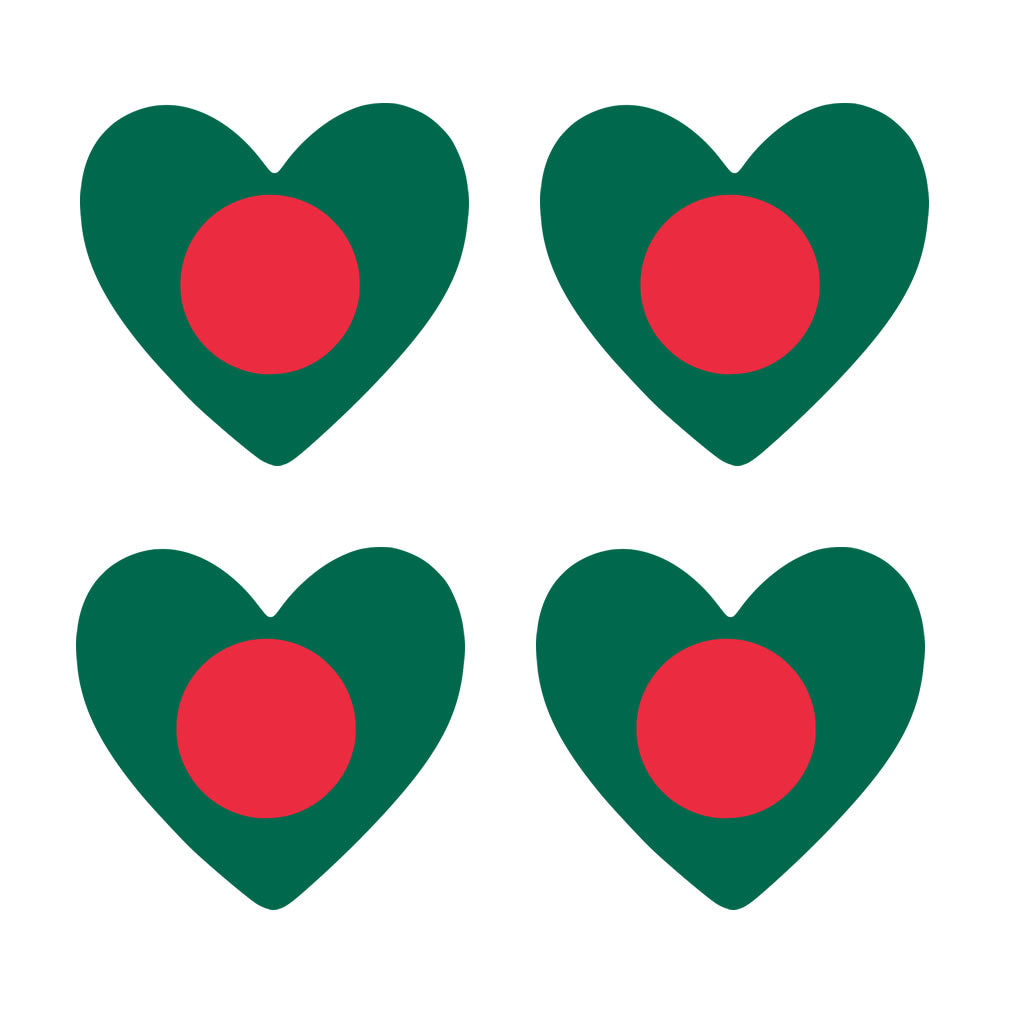 Set of 4 x Bangladesh Flag heart Iron on Screen Print Transfers for Fabrics Bangladeshi