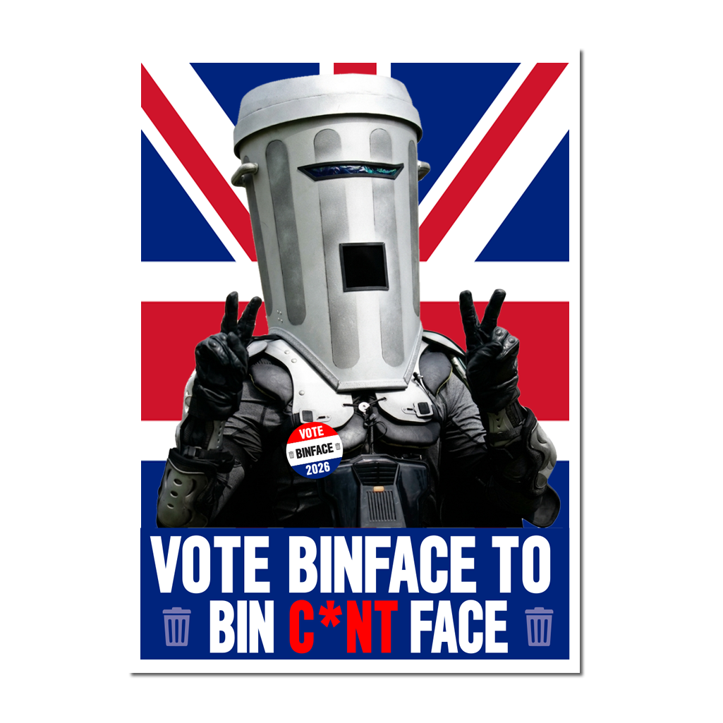 Vote Binface bin c*nt face Waterproof Vinyl Matte Sticker Label 4 Pack count bin