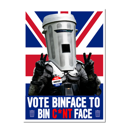 Vote Binface bin c*nt face Waterproof Vinyl Matte Sticker Label 4 Pack count bin