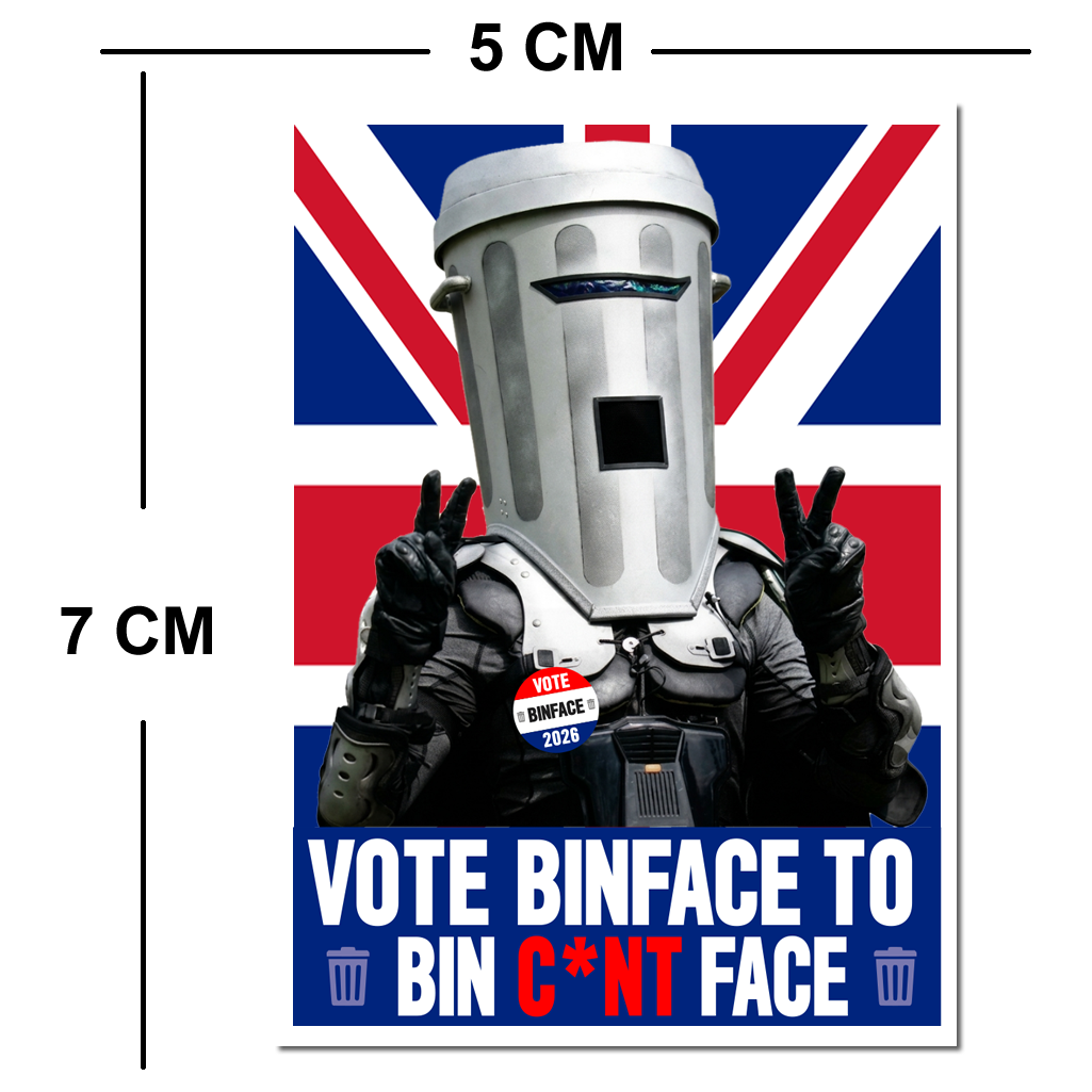 Vote Binface bin c*nt face Waterproof Vinyl Matte Sticker Label 4 Pack count bin