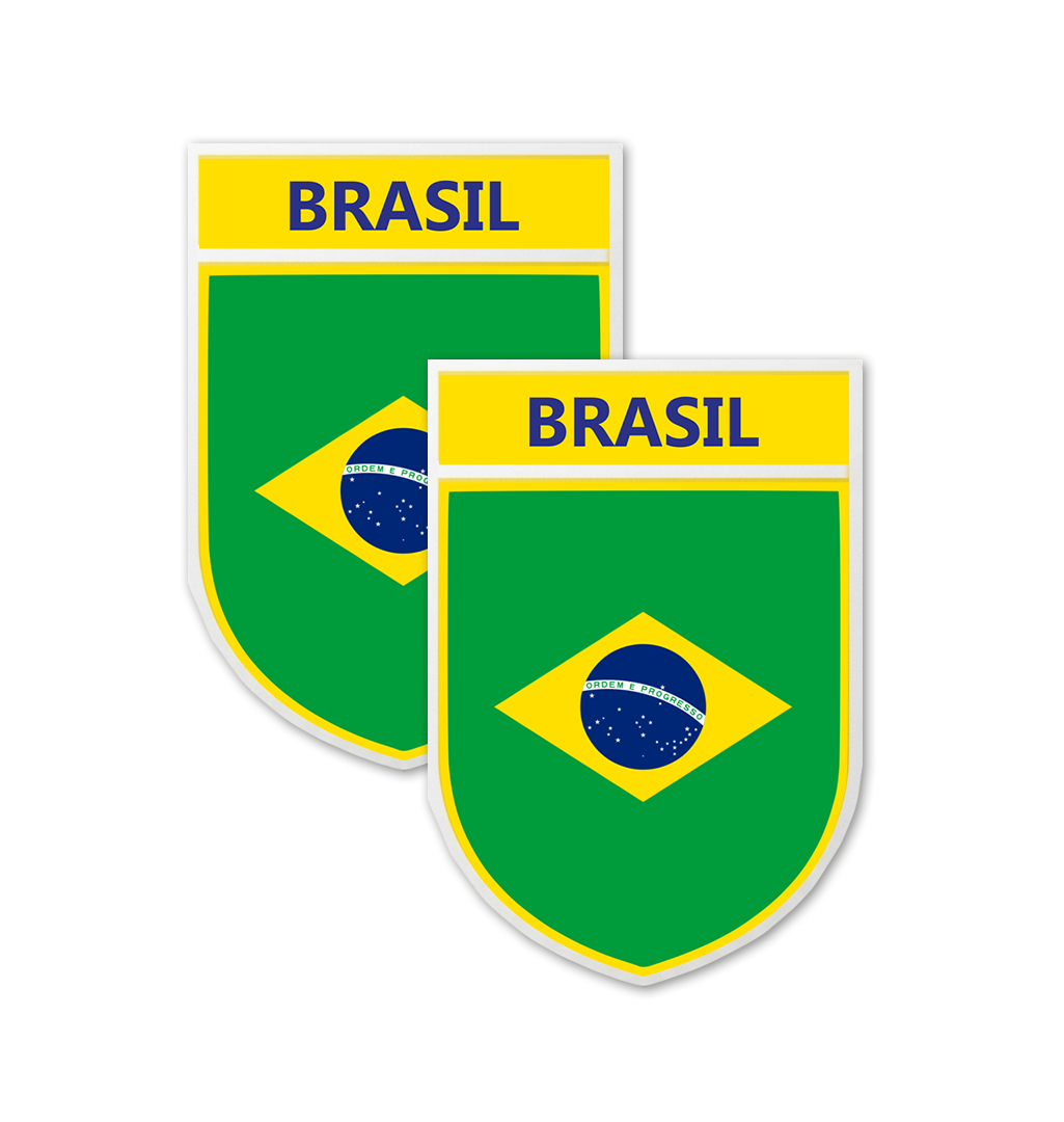 2 PACK Brazilian Flag crest waterproof Gloss vinyl sticker Brazil Team
