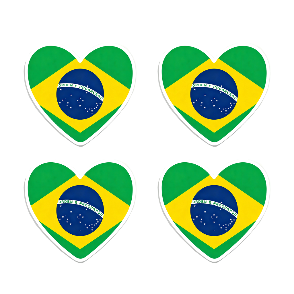 4 PACK Brazil Flag heart waterproof Matte vinyl sticker paper Brazilian team