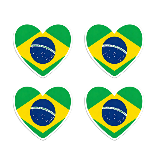 4 PACK Brazil Flag heart waterproof Matte vinyl sticker paper Brazilian team