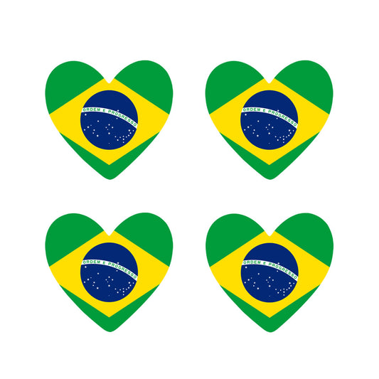 Set of 4 x Brazil Flag Heart  Iron on Transfer for fabric Brazilian Team