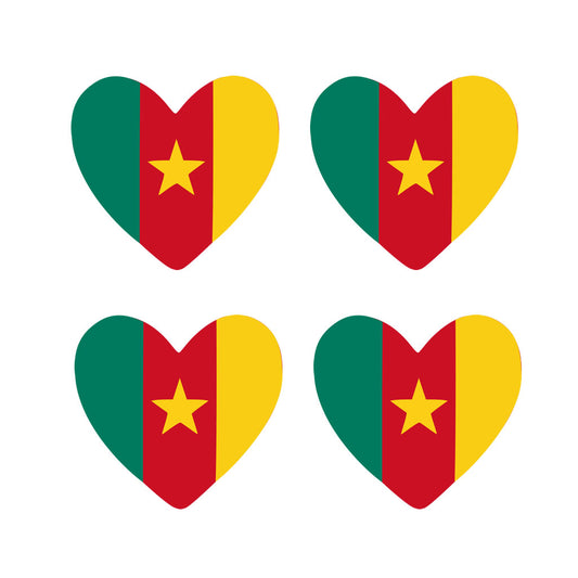 4 X Cameroon flag Heart Iron on Screen Print transfer Machine Washable Team