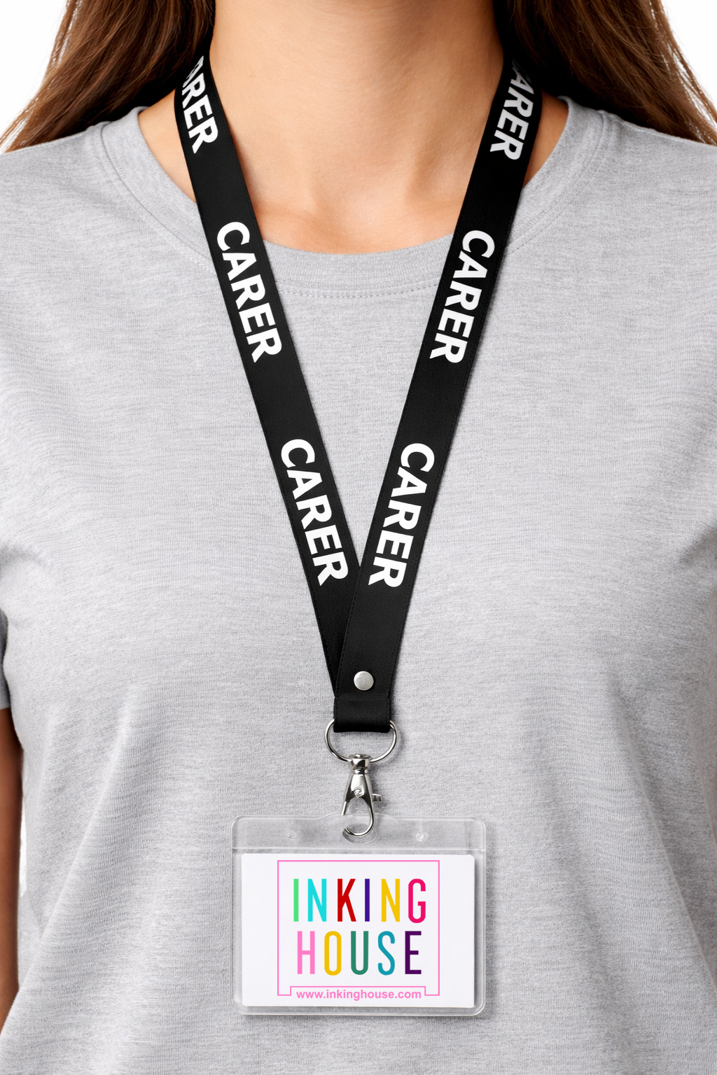 Carer printed Lanyard neck strap, ID HOLDER Safety Breakaway Clip UK Stock health care key worker staff