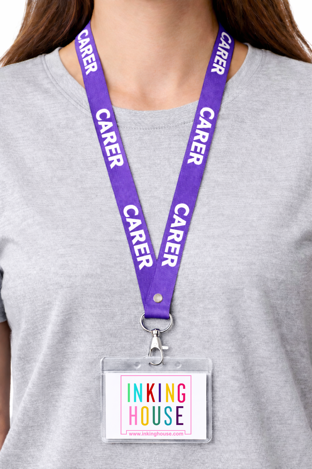 Carer printed Lanyard neck strap, ID HOLDER Safety Breakaway Clip UK Stock health care key worker staff