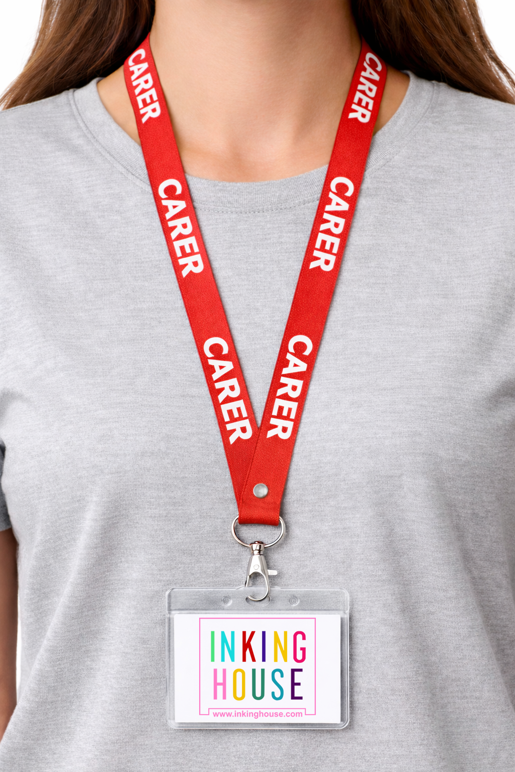 Carer printed Lanyard neck strap, ID HOLDER Safety Breakaway Clip UK Stock health care key worker staff