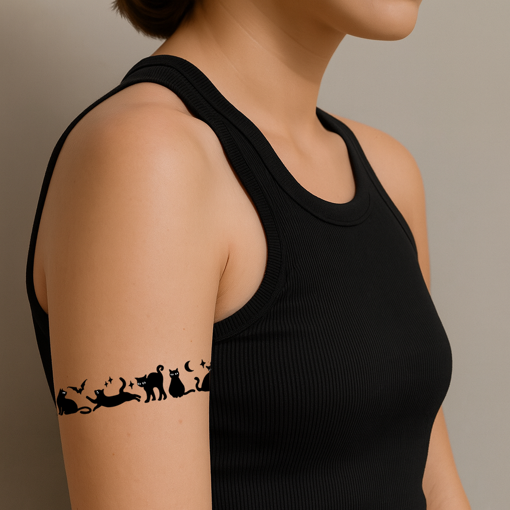 Cats Armband Temporary Tattoos Waterproof bats Star Moon Halloween cat feline