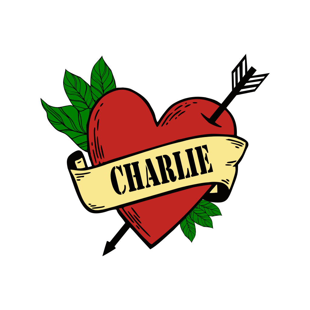 Charlie HEART arrow Temporary Tattoo long lasting love