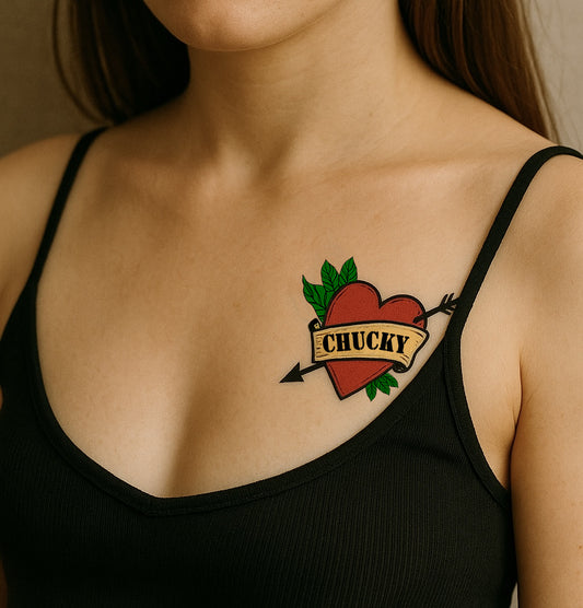 Chucky Heart arrow TEMPORARY TATTOO Waterproof forever love Halloween