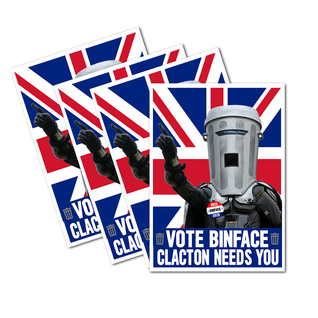 Vote Count Binface Waterproof Vinyl Matte Sticker Label 4 Pack Clacton needs you