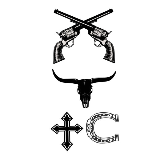 Cowboy core TEMPORARY TATTOO  long lasting waterproof bull horn horse shoe cross skull