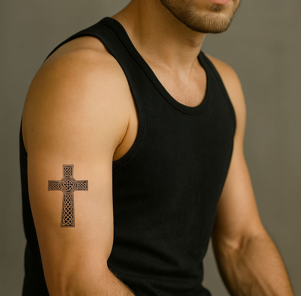 Set of 5 x  Semi Permanent temporary Tattoo Waterproof Lasts 1 - 2 weeks Celtic Christian Cross barbed wire tribal arm band