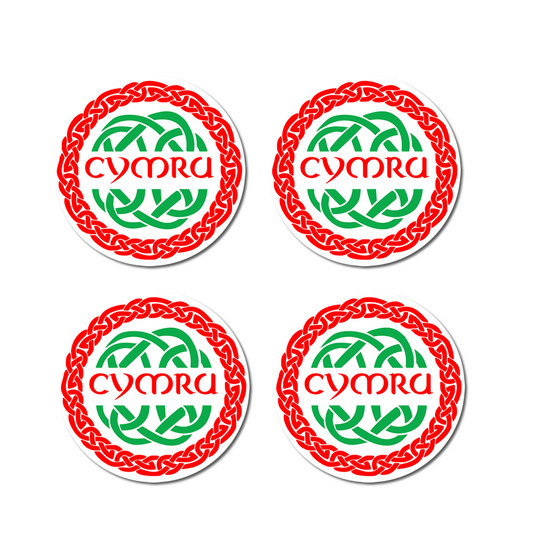 Set of 4 x Cymru Celtic Symbol Vinyl Stickers, Waterproof Welsh Dragon Decals, matte Finish