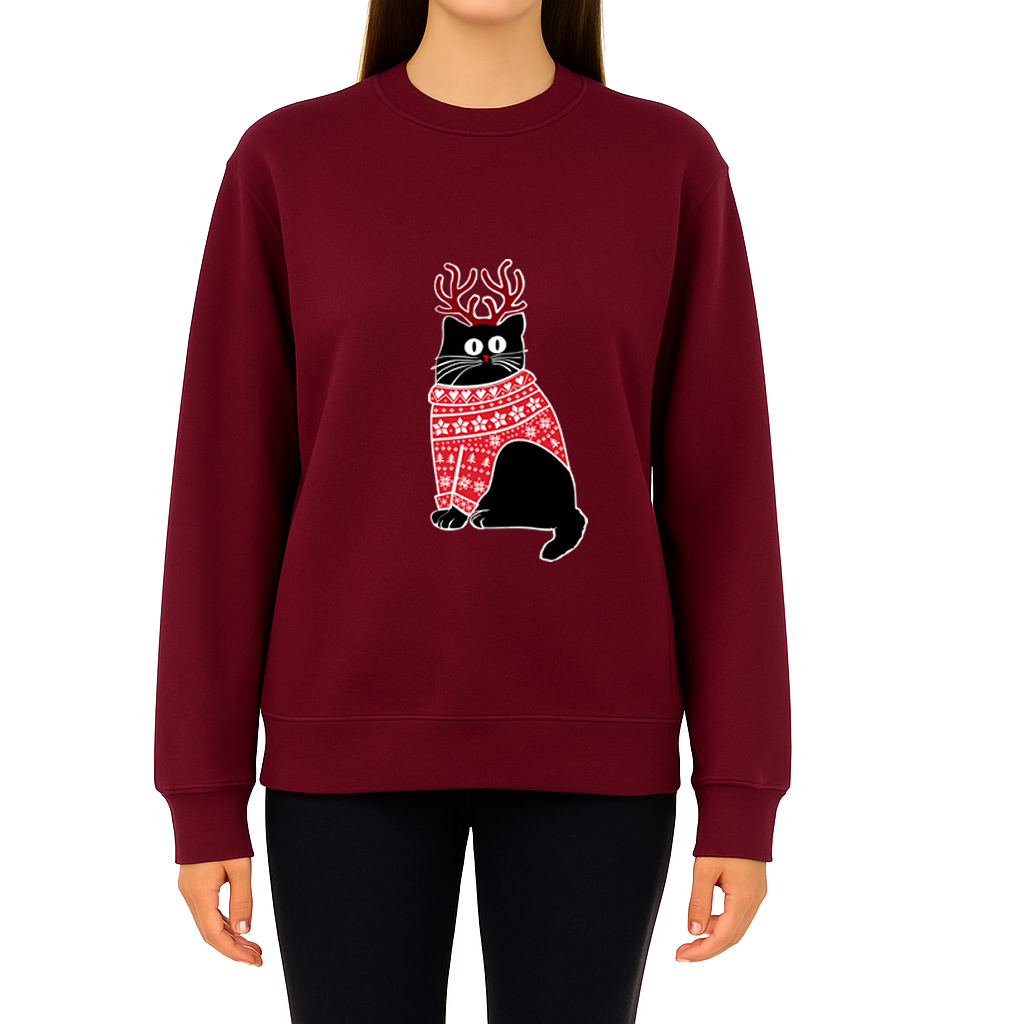Merry Christmas Holiday cat print crew neck unisex Sweatshirt top Christmas Jumper Pussy Cat Xmas top