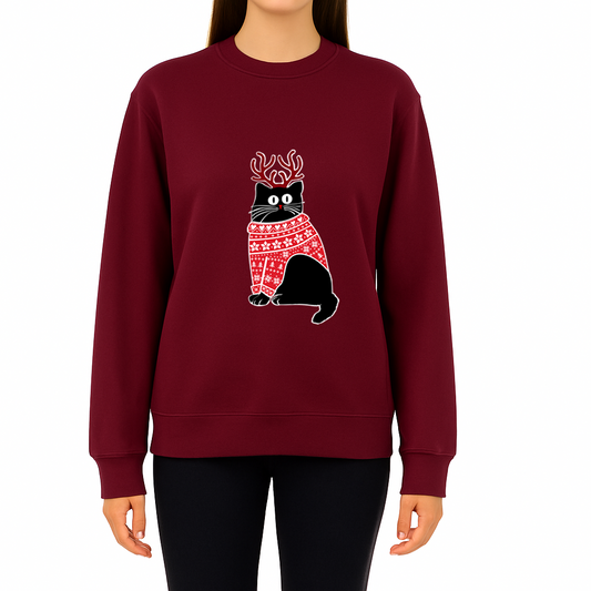 Merry Christmas Holiday cat print crew neck unisex Sweatshirt top Christmas Jumper Pussy Cat Xmas top